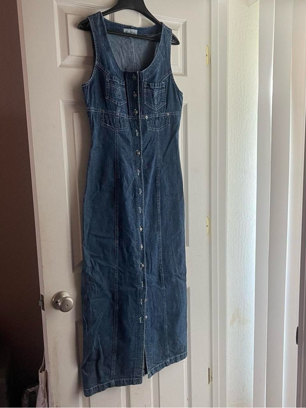 Women's Dark Blue Denim Button-Front Maxi Dress Jeans